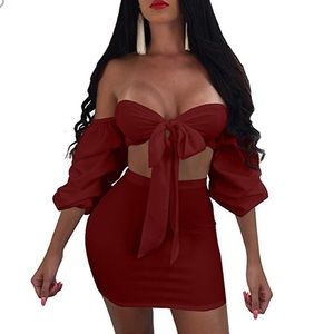 Sexy 2piece puff sleeve crop top